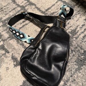 Black Crossbody Bag with Patterned Strap